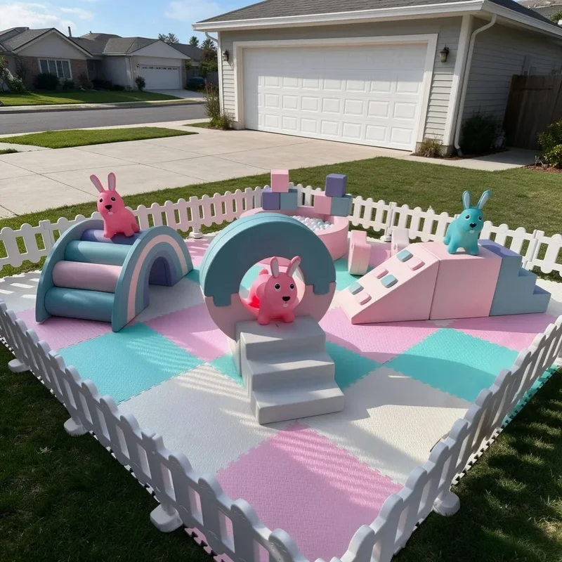 Non-Toxic Pastel Macaron Soft Play Foam Set Toddler Climb Slide Ball Pit Indoor Play Equipment for Party Hire Play Cafe Daycare
