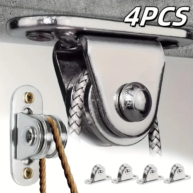 

4pcs Fixed Pulley Hanging Pulley Steel Pulley System Traction Pulley Detachable Pulley Block Kit for Sliding Gate