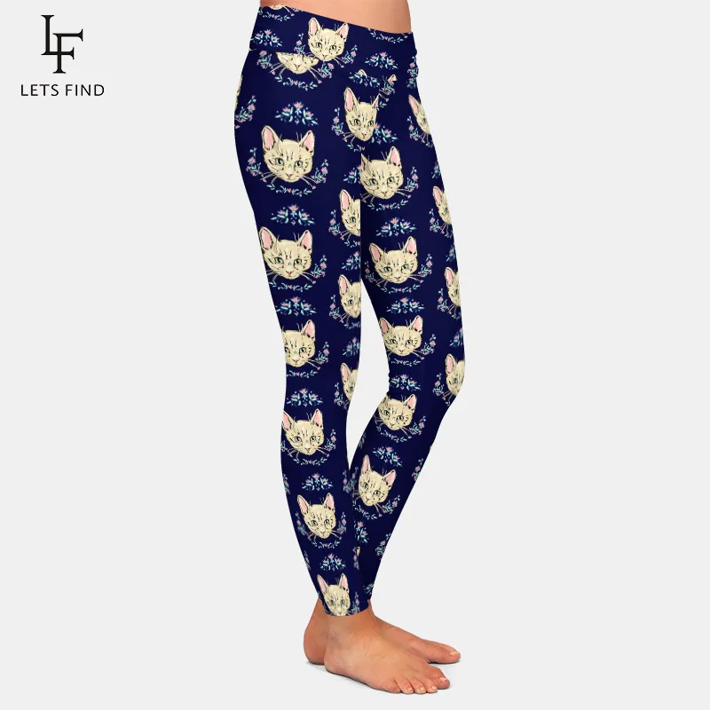 LETSFIND-Pantalones con estampado de seda de leche para mujer, mallas cálidas con patrón de gatos bonitos en 3D, Leggings de Fitness de cintura alta