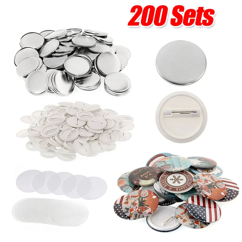 200Sets 25mm/37mm/44mm/50mm Blank Pin Back Button Parts for Button Maker Machine DIY Round Badge Making Supplies