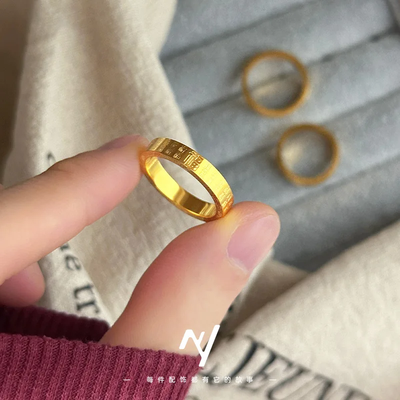 New Chinese style high-end sense inherits Baifu men and women's  circle niche design for a long time 9999 24K real gold ring