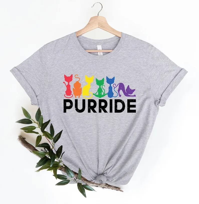 Purride Cat Shirt Pride Pride Lover Gift Short Sleeve Top Tees 100% Cotton Tshirt Streetwear Harajuku goth y2k Drop shipping