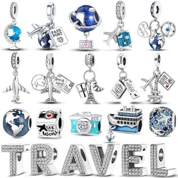 Charm 925 Silver Travel Airplane Earth Beads Pendant Fit Original Pandora Bracelet Diy Fine Jewelry Charms