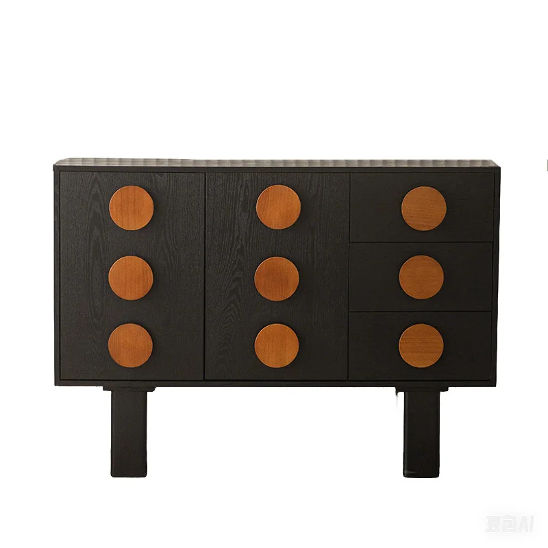 

Medieval solid wood nine chest cabinet TV cabinet French retro black modern simple entrance living room storage dining side