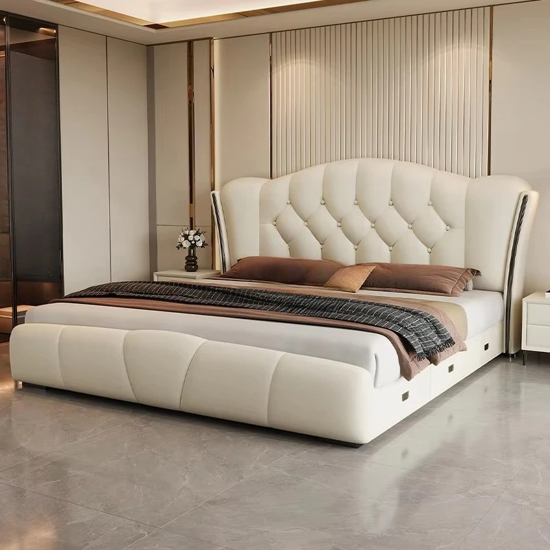 Simple style bedroom furniture leather 1.8M bed bed frame home