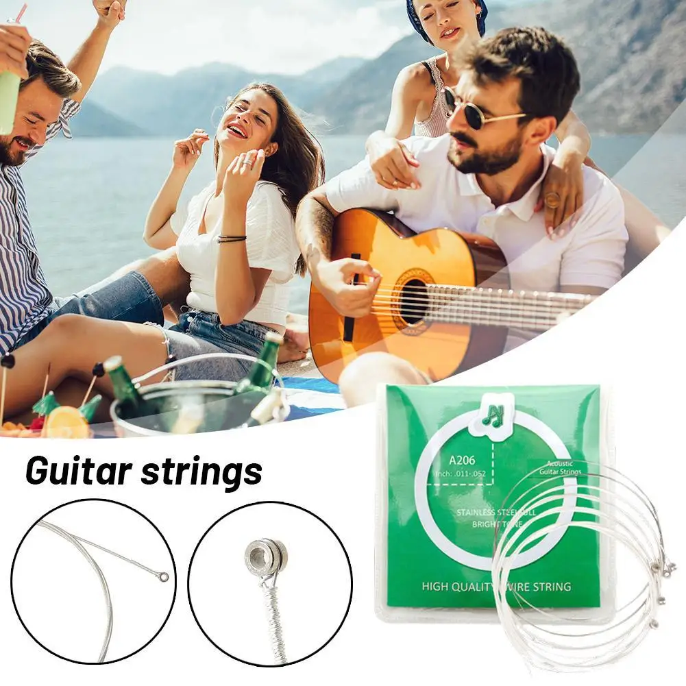 6Pcs/Set Acoustic Guitar Strings A206 High Carbon Steel Mercerized Strings Silver Plated Copper Alloy Wound Guitar Accessories