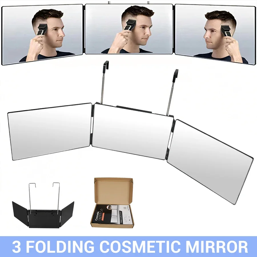 

D2 3 Folding Mirror Light 360 Full Body Professional Mirror for Men Haircuts Shaving Women Makeup Mirror with Retractable Hooks