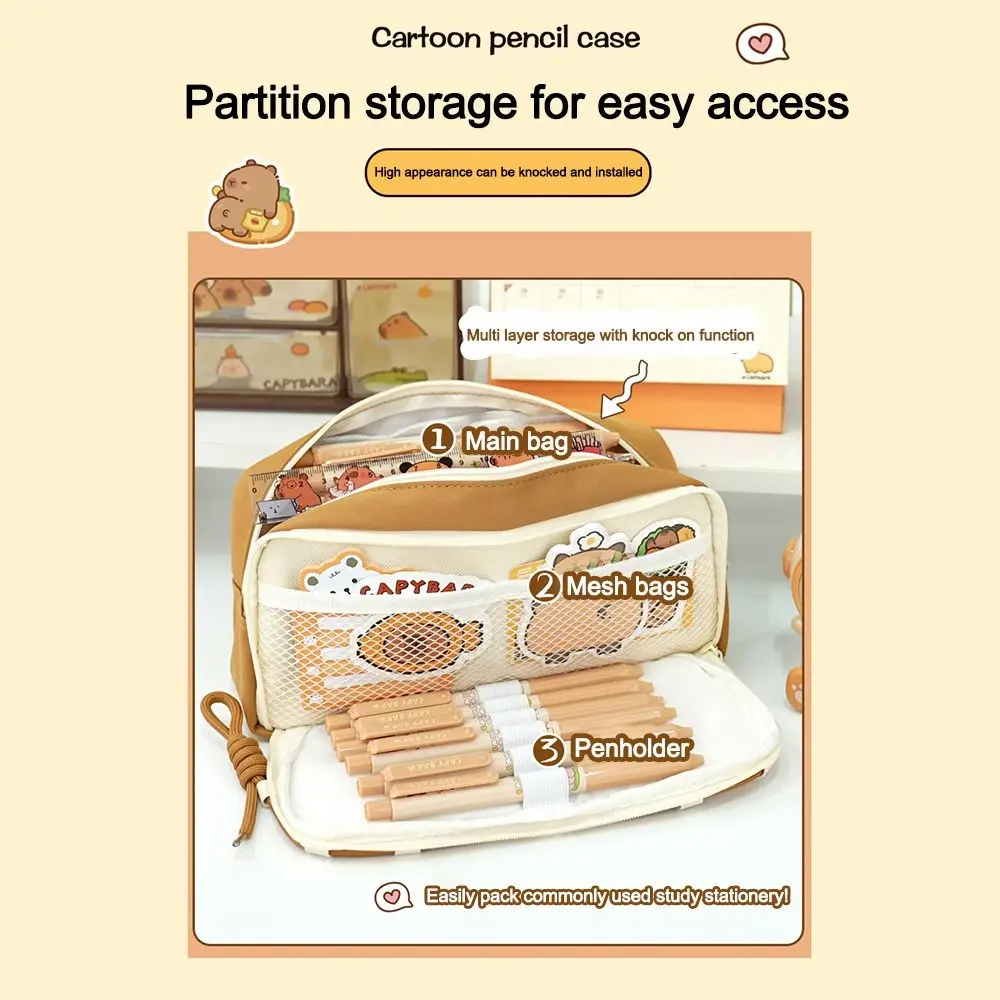 

Portable Cartoon Capibara Pencil Case Multi-layer Large Capacity Pen Bags Pencil Pouch School Supplies