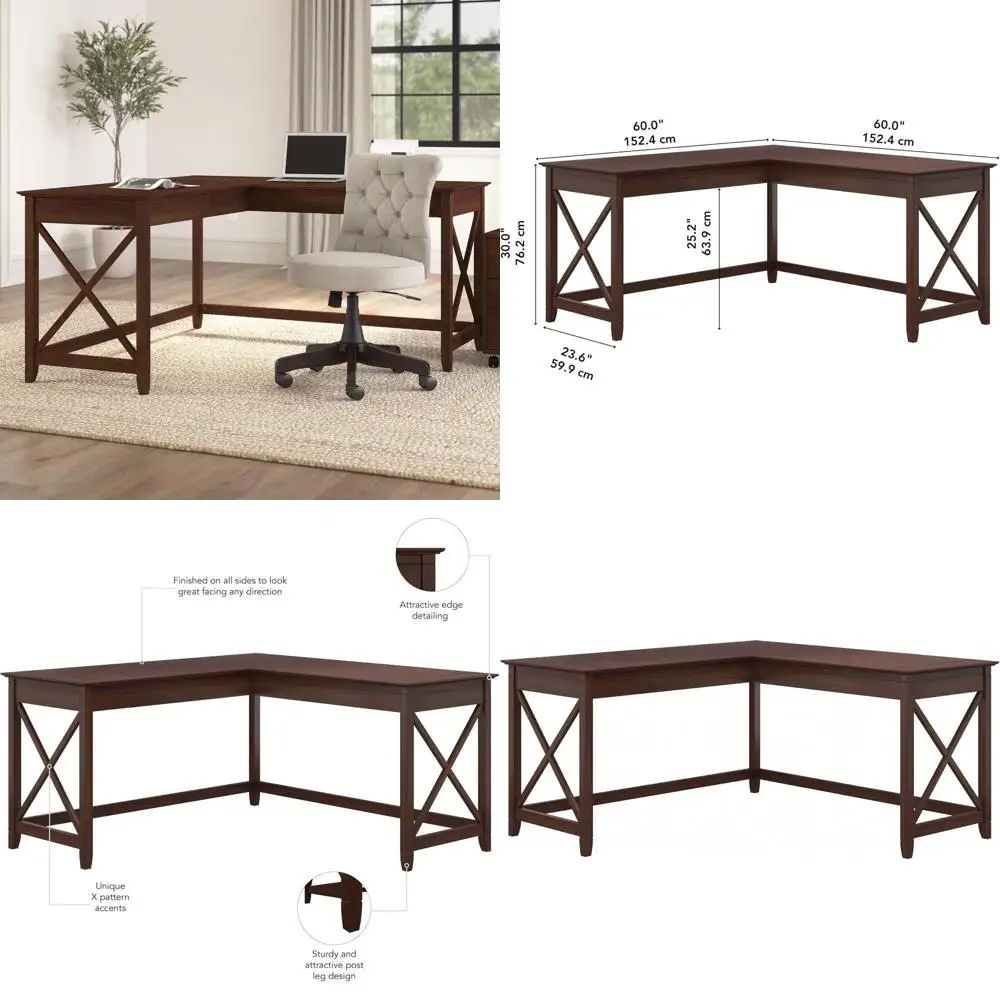 

Key West 60W ern armhouse L Shaped Desk in Cherry, 60-Inch Computer Table or Home Oice Workspace