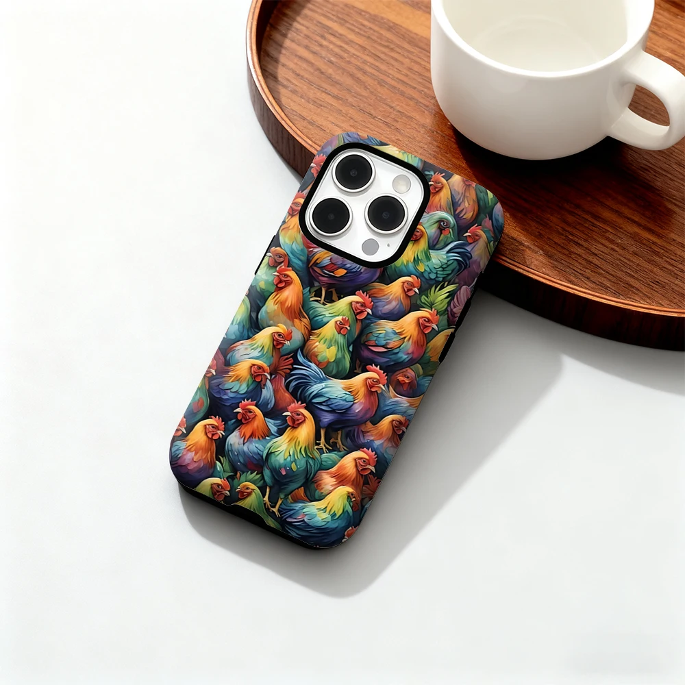 

Luxury Rainbow Chickens Phone Case for iPhone 17 16 15 14 13 12 11 Pro Max Air Plus Luxury Double-layer Back Cover