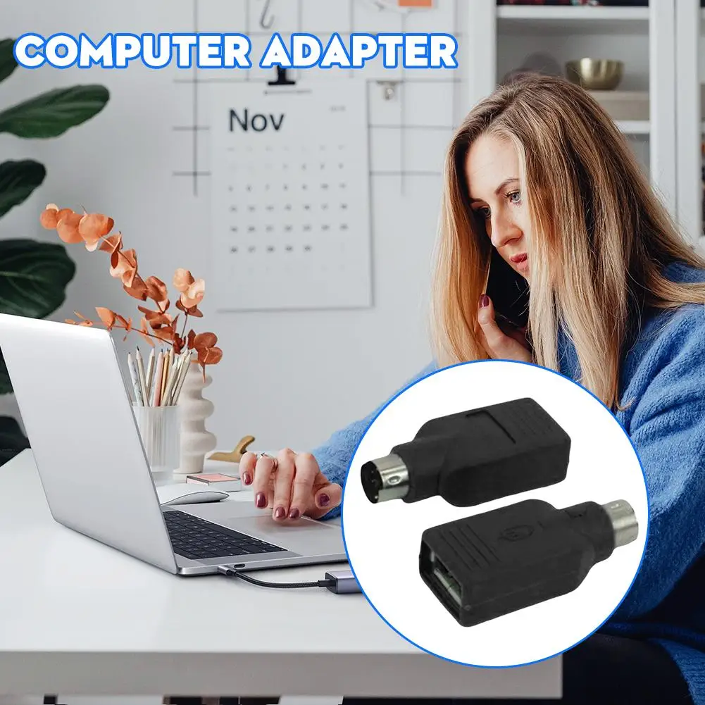 Konverter konektor untuk PS2, laki-laki ke USB 2.0 perempuan colokan PS2 Keyboard dan Mouse adaptor Port bulat