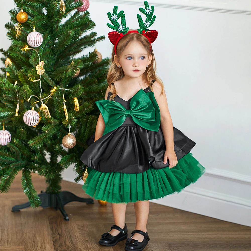 

Bow Baby Christmas Dress For Girls Infant Tulle Tutu Princess Birthday Party Dresses Toddler Green Xmas Costume Baby Girl Clothe