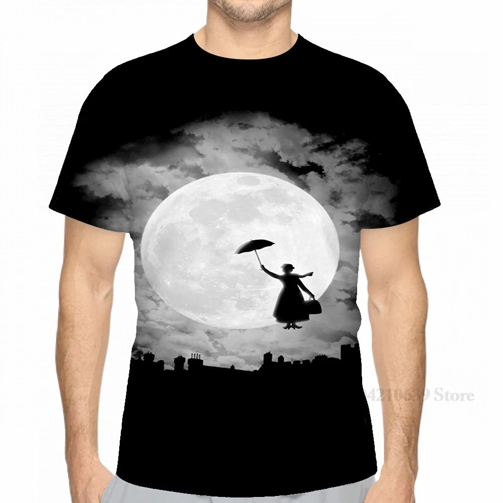 All over print Mary poppins moon men T-Shirt women fashion girl t shirt boy tops tees Short Sleeve tshirts