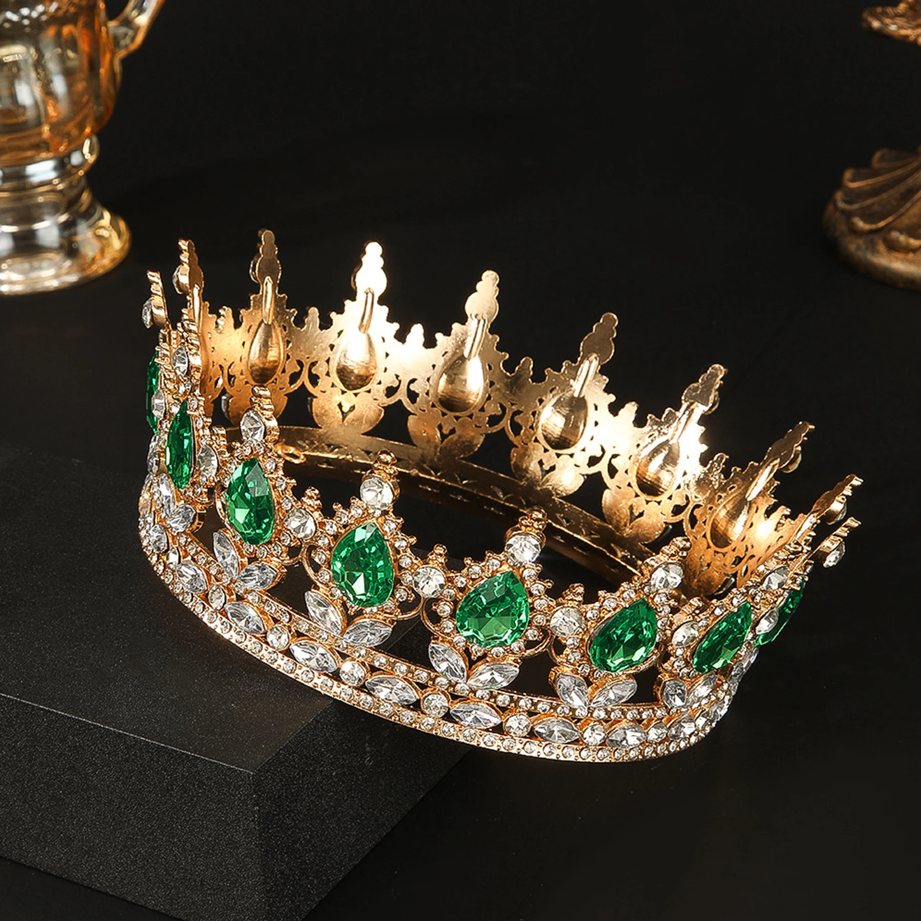 1pc Luxus Diamant Kristall Prinzessin Braut Krone Glänzende Runde Kopfschmuck für Frauen Geburtstag Hochzeit Party Exquisite Elegant – Detail 3