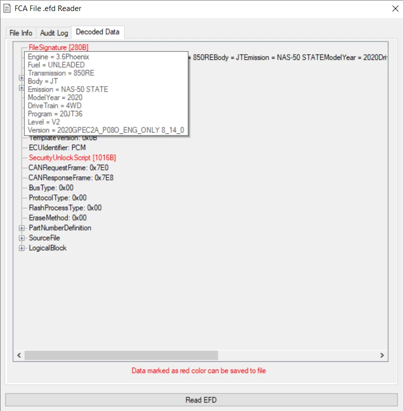 For CHRYSLER EFD FCA TO BIN CONVERTER Extract –Decode FCA .efd files EFD to BIN for FCA converter–CHRYSLER FCA .efd file reader