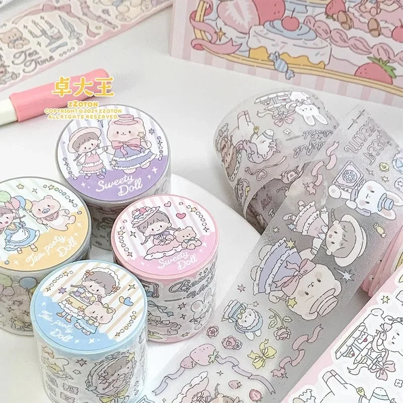 ZZOTON [Sweetheart Doll Sticker Roll] Pet Washi Tape Book Die-cutting Coil Release Book