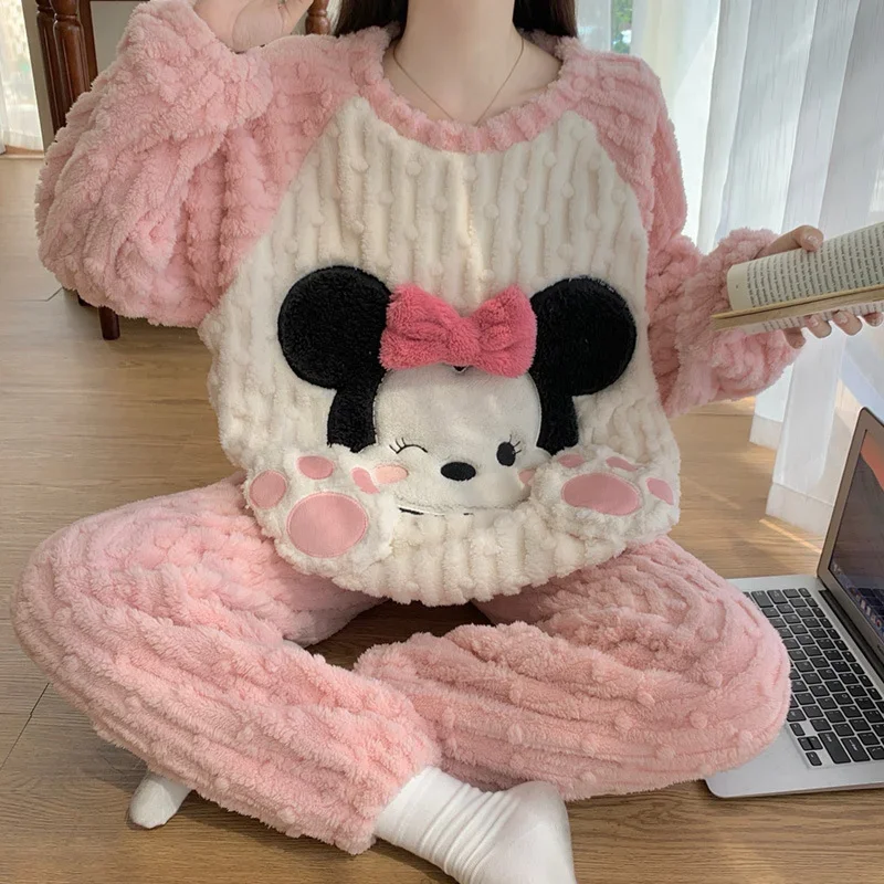 Disney pajamas winter warm two-piece set Minnie loungewear Disney loungewear cute cartoon Minnie winter warm pajamas