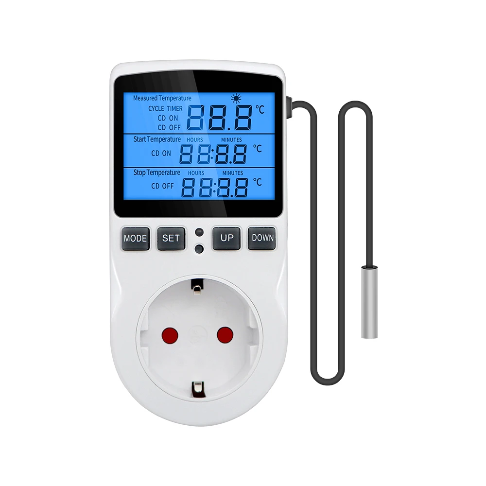 Digital Temperature Controller EU Plug AC 110V~230V Temperature Controller With Timer Switch 16A With LED Digtal Screen