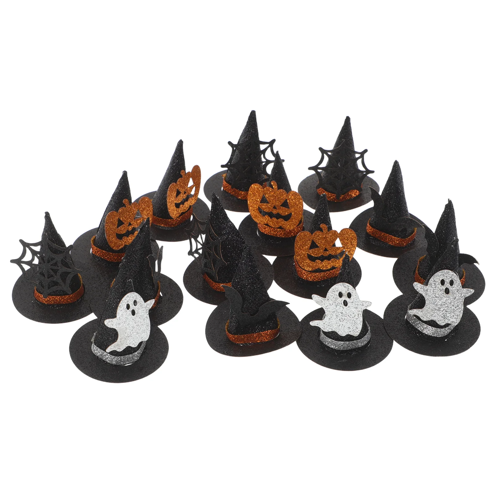 

24Pcs Halloween Witch Hat Cupcake Toppers Glitter Party Decorations Mini Wizard Hats for Spooky Dessert Table Cake Topper Favors