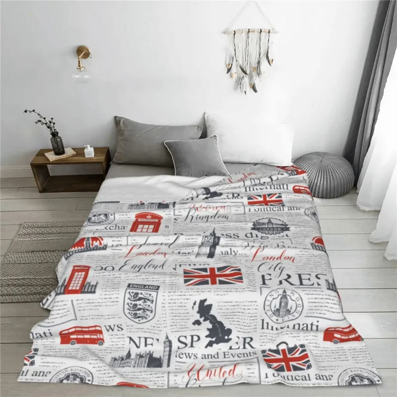 

Vintage Uk And London Newspaper Blanket Flannel Print Breathable Ultra-Soft Throw Blankets for Sofa Travel Bedspread