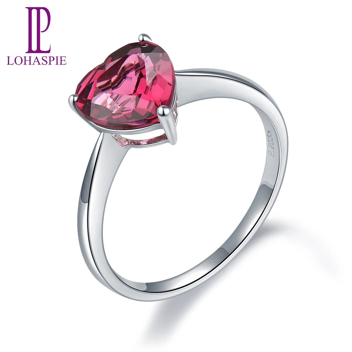 LP 100% Natural 14K White Gold 2.05 Carats Rhodolite Garnet Ring for Women Wedding Engagement Fine Jewelry Valentine's Gift