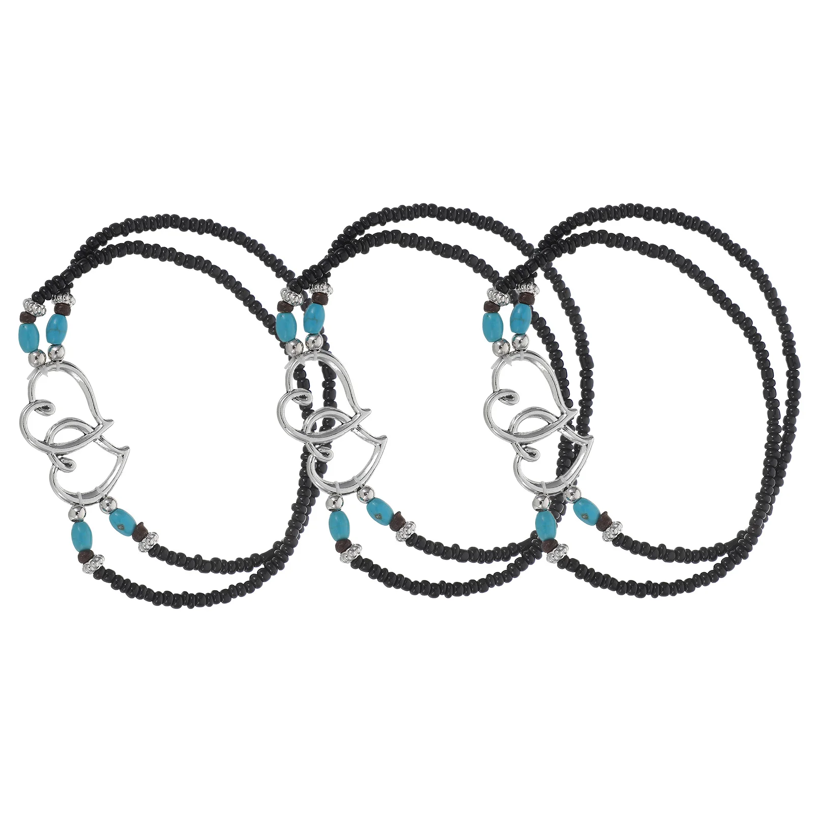 

3 pcs Style Anklet Beach Vacation Double Heart Charm Plastic Resin Ankle Plastic Anklets For Women Bracelets Women Jewelry