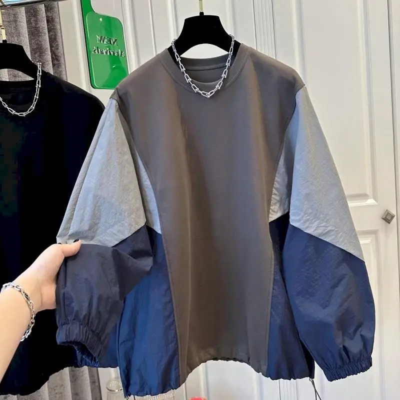 Oversized Pullovers Women Fashion Patchwork Long Sleeve Tops Casual Loose Pullover Sports Top Sring Autumn Trend Y2k Clothes