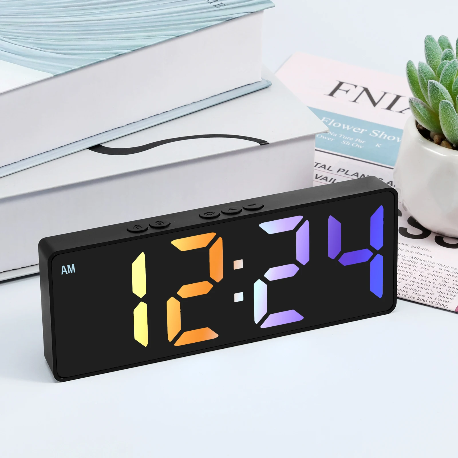 Digital Alarm Clock Colorful LED Alarm Clock USB/Battery Operated Desk Clock with Dual Alarms 12/24H Display 3 Adjustable Bright