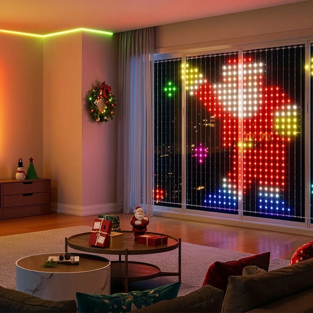 1/2/4PCS Smart LED Curtain Lights LED Fairy Lights App Control Music Sync DIY Pattern Waterproof for Indoor Outdoor Party Decor