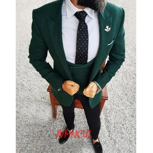 Elegant Wedding Men Suits 3 Pieces Dress Custom Made Dark Green Smoking Tuxedo Jacket Terno Slim Groom Suits For Men