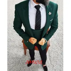 Ternos de casamento elegantes para homens, vestido personalizado para noivo, smoking verde escuro, jaqueta Terno, fino, 3 peças