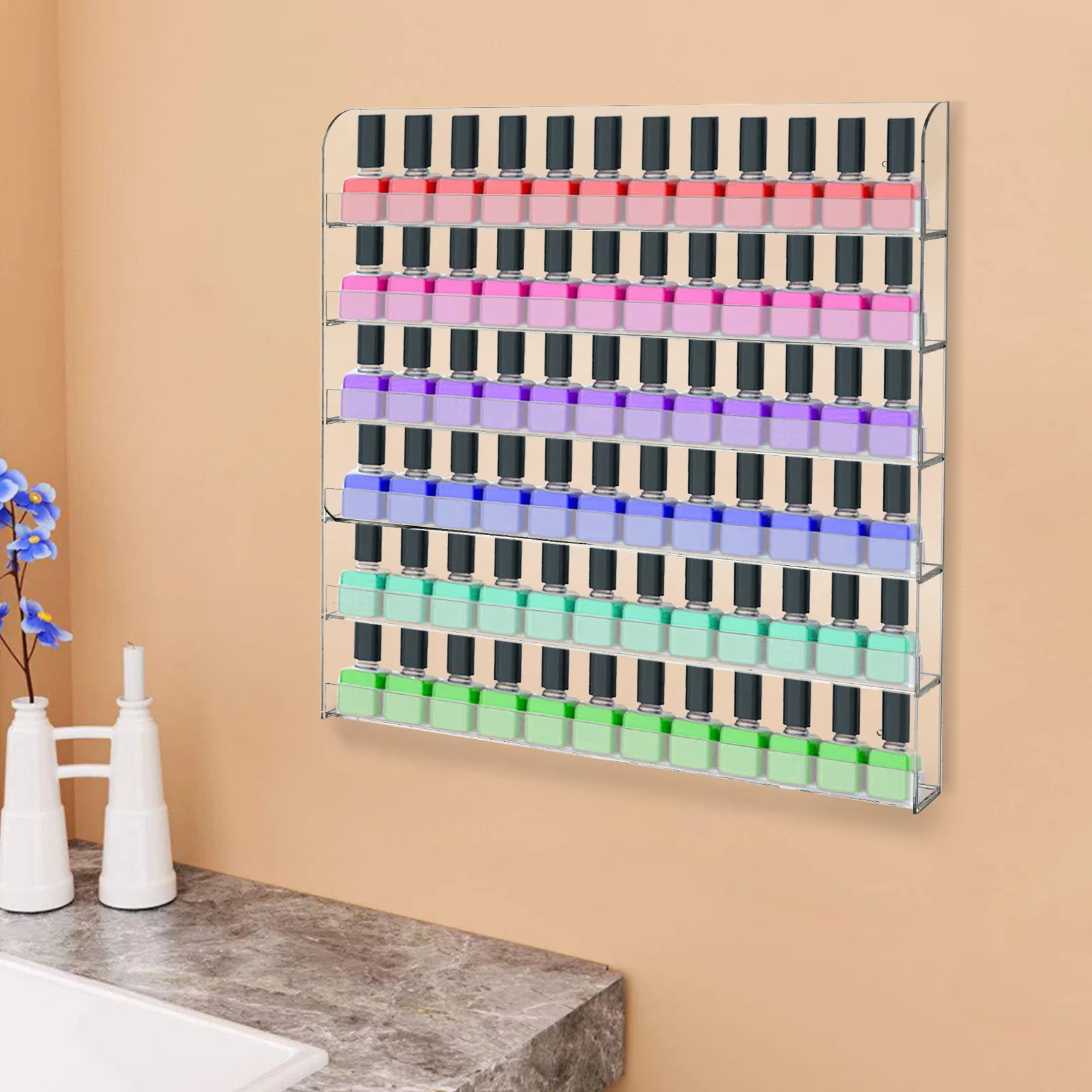 96 Bottles of Acrylic Nail Polish Display Stand, Wall Mounted Nail Polish Transparent Display Stand