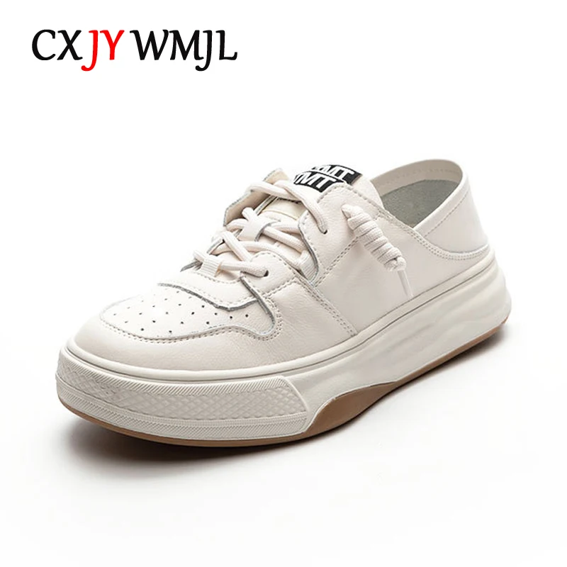 CXJYWMJL Court Sneakers Women Genuine Leather Autumn Casual Vulcanized Shoes Ladies Sports Skate Shoes Lace-up Soft Breathable