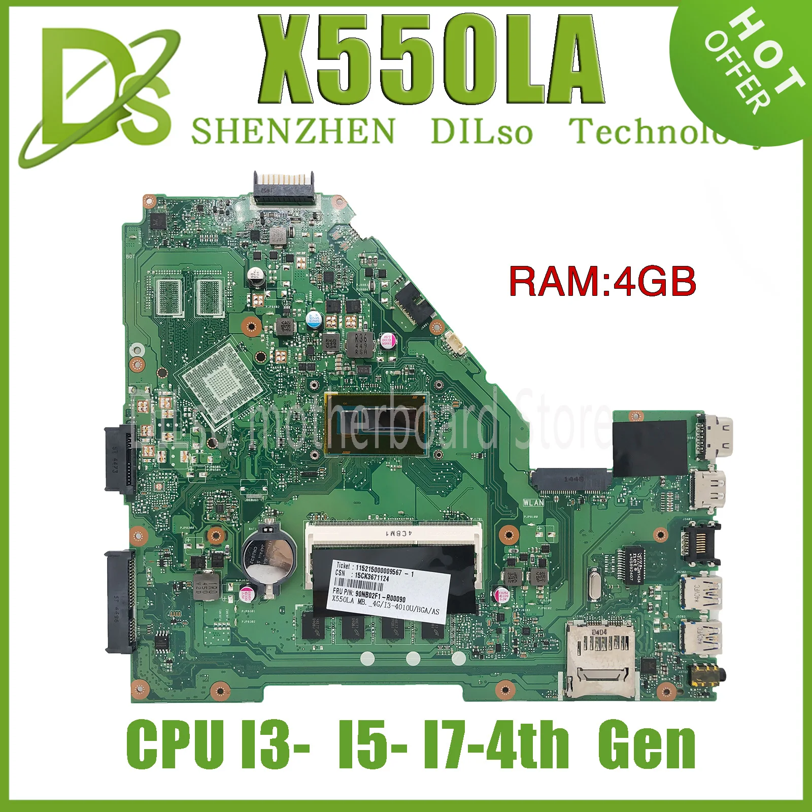 Imagem -03 - Kefu-placa-mãe Portátil para Asus Vivobook X550lc X550la Y581l W518l X550ln w 4g-ram I34005u I5-4200u 100 Teste