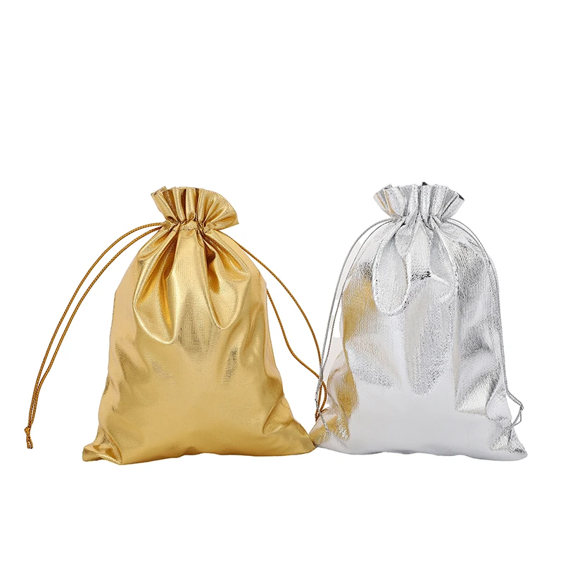 100pcs/lot 9x12cm Golden/Silver Color Drawstring Pouch Bag For Christmas Wedding Party Jewelry Gift Packaging Bags