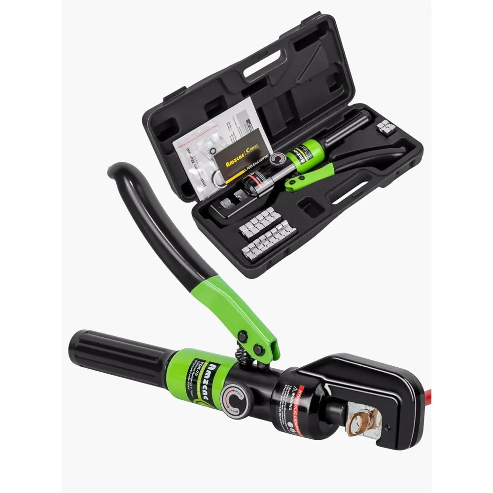 

10-Ton Hydraulic Battery Cable Crimper with 9 Dies for Wire Rope & Electrical Cables