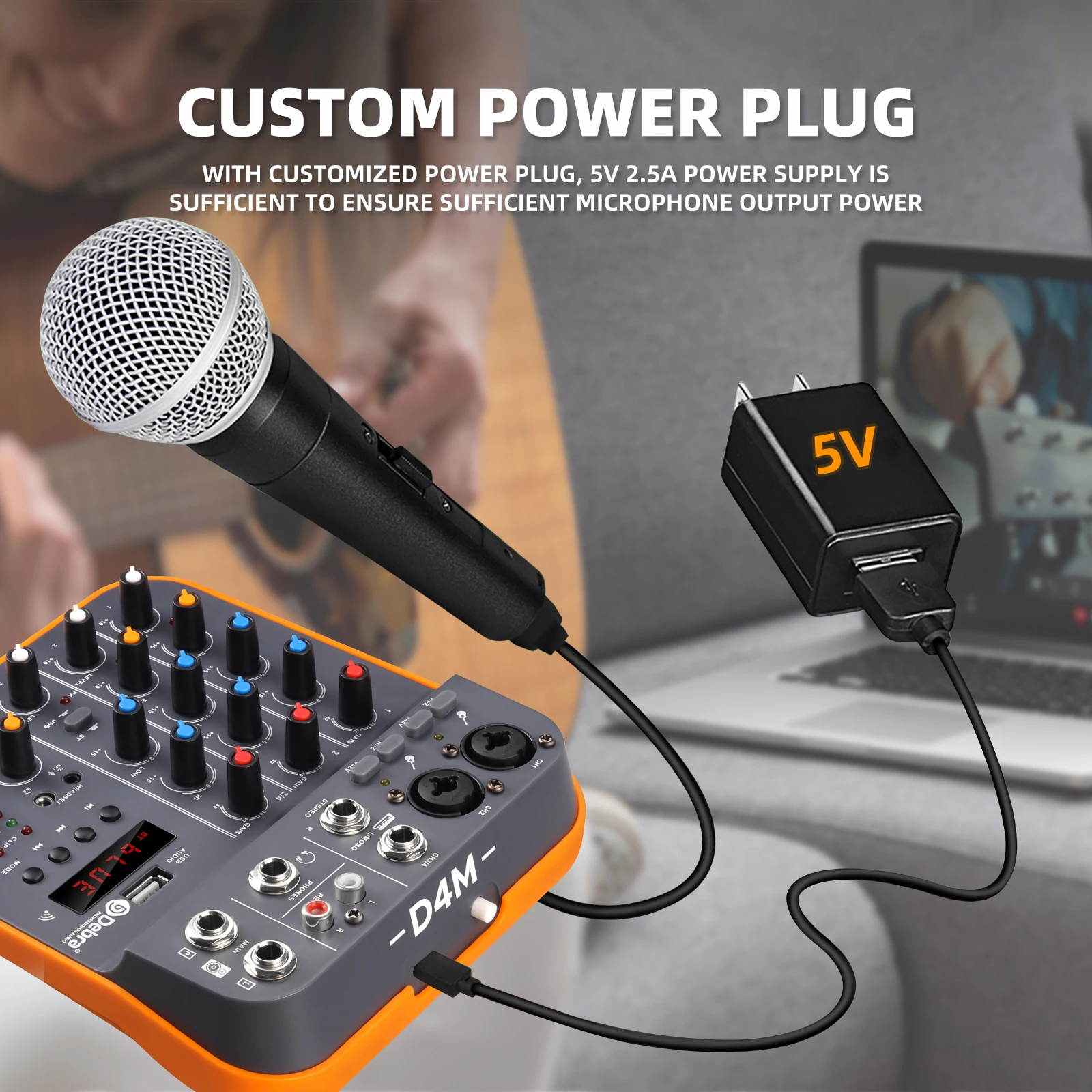 リバーバー付きオーディオミキサー,djコンソール,PC用サウンドカード,録音,カラオケ,d4m,Bluetooth 5.0, 48v,4チャンネル