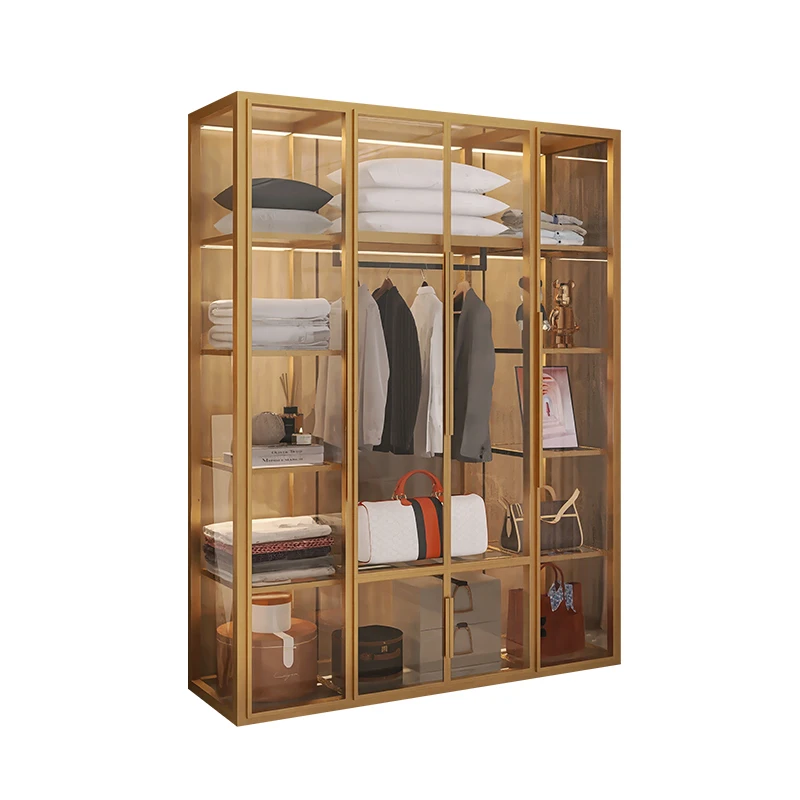 Armoire à manteaux en alliage d'aluminium pour chambre à coucher, armoire de rangement en verre combinée avec un vestiaire