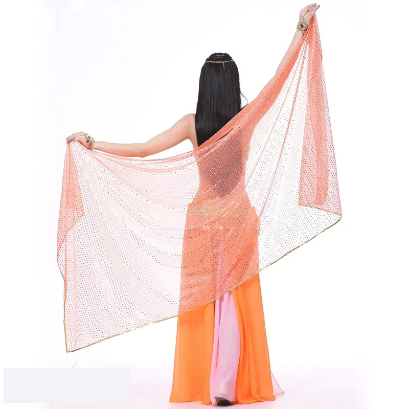 Cheap Sequins Chiffon Solid Color Dance Veil Belly Dance Scarf Dance Scarf Throwing Yarn Scarf Shawl Veil 210*95cm 13 Colors