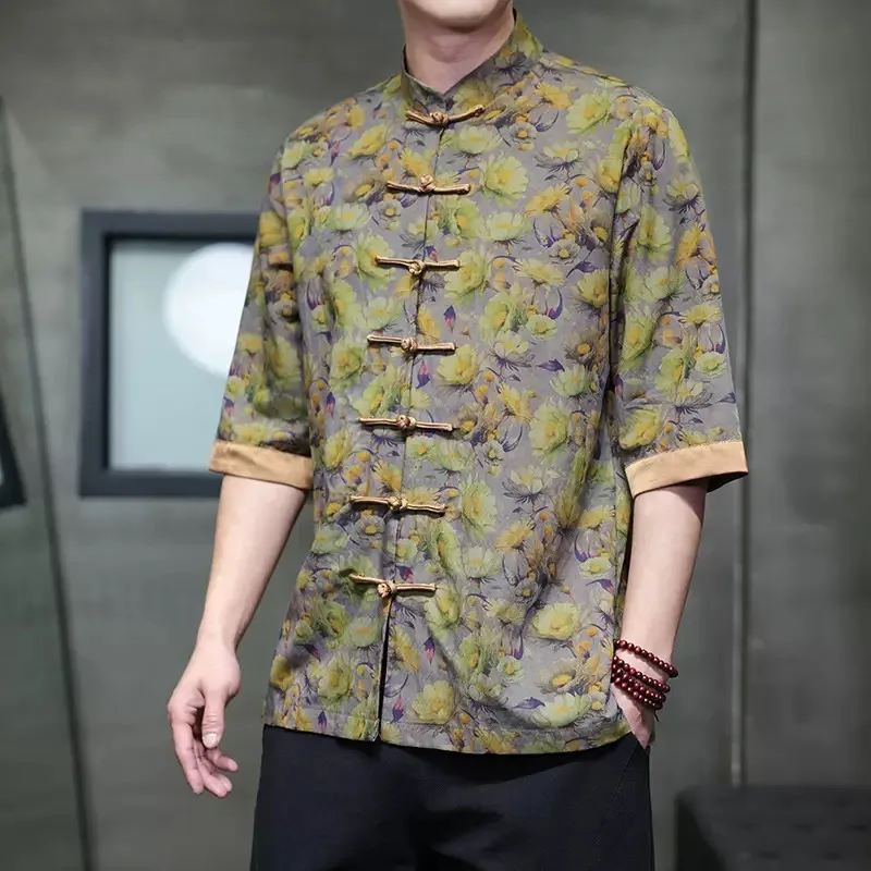 

Spring and Summer New Fashion Trend Printed Breathable Cotton and Linen Shirt For Men's Casual Loose Sports High-Quality Shirt