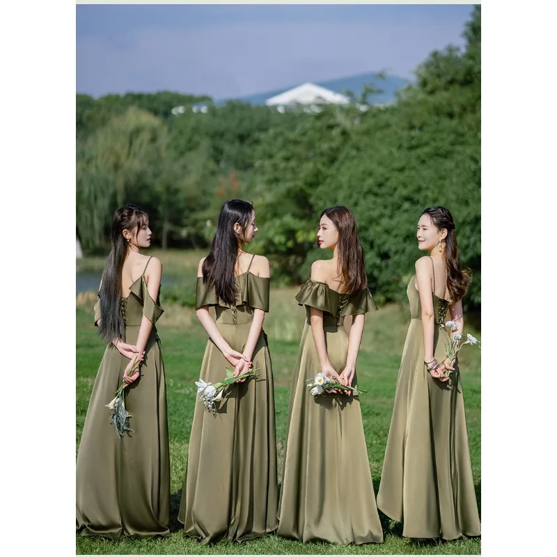 Custom Made A107 Sweet Memory Long Satin Green Bridesmaid Dresses Elegant Dress Women for Wedding Party Robe Floor Length Gown