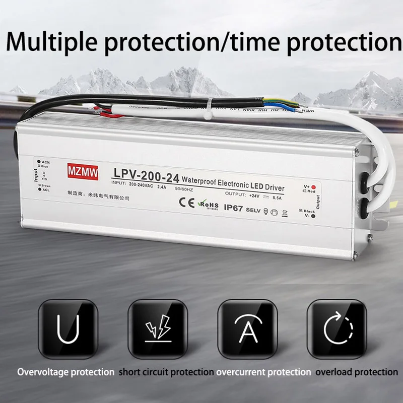 Imagem -02 - Mzmw à Prova Dmágua Fonte de Alimentação Lpv120w 150w 200 250 300 350 ac dc 12v 24 36v 48v Iluminação Transformador Led Driver