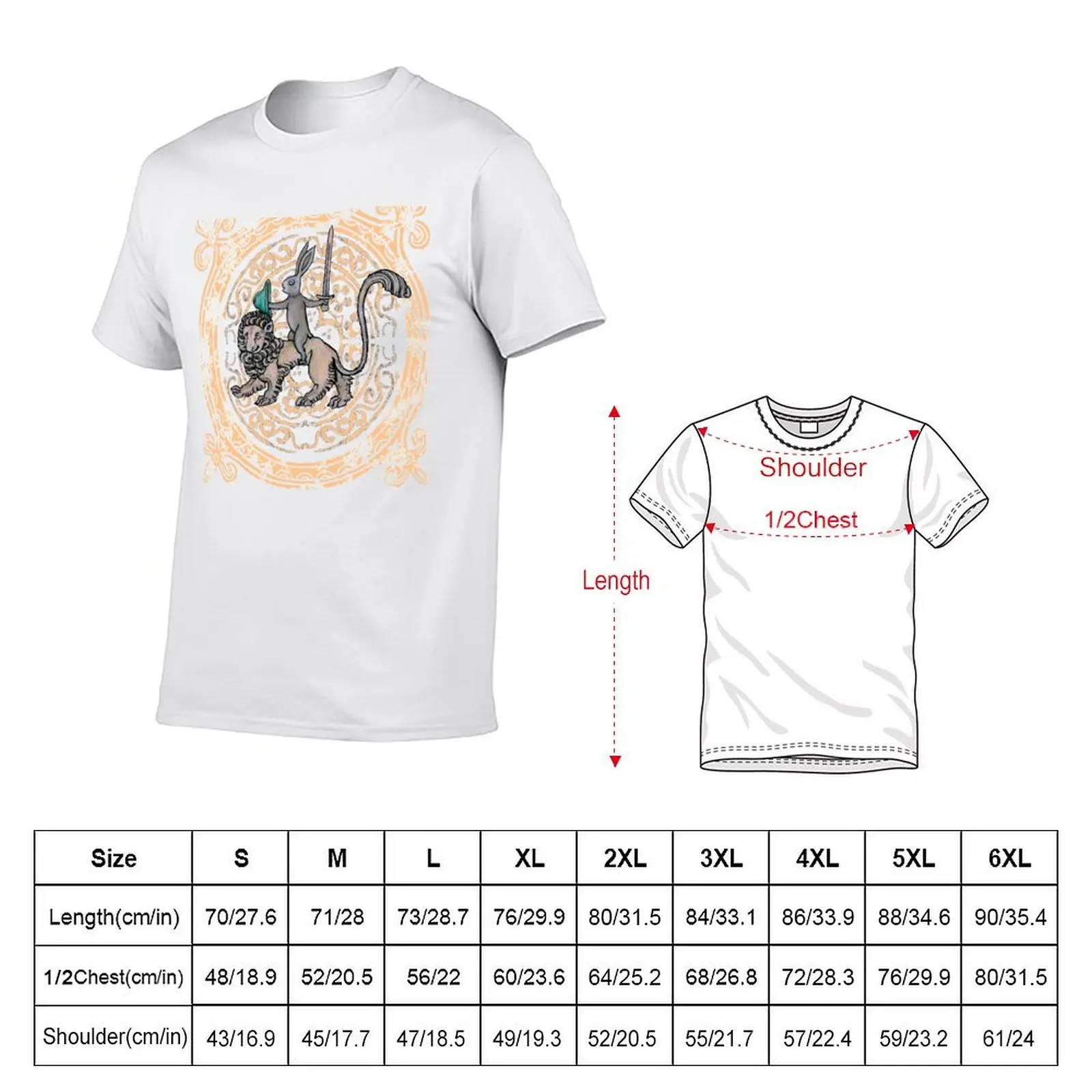 graphic t tees shirt shirts lion with background tile man rides rabbit t T-Shirt for T-Shirt medieval designer orange man