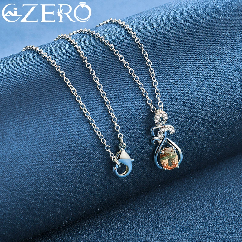 ALIZERO 925 Sterling Silver Orange AAAAA Zircon Pendant Necklace 16-30 Inch Chain For Women Wedding Engagement Party Jewelry