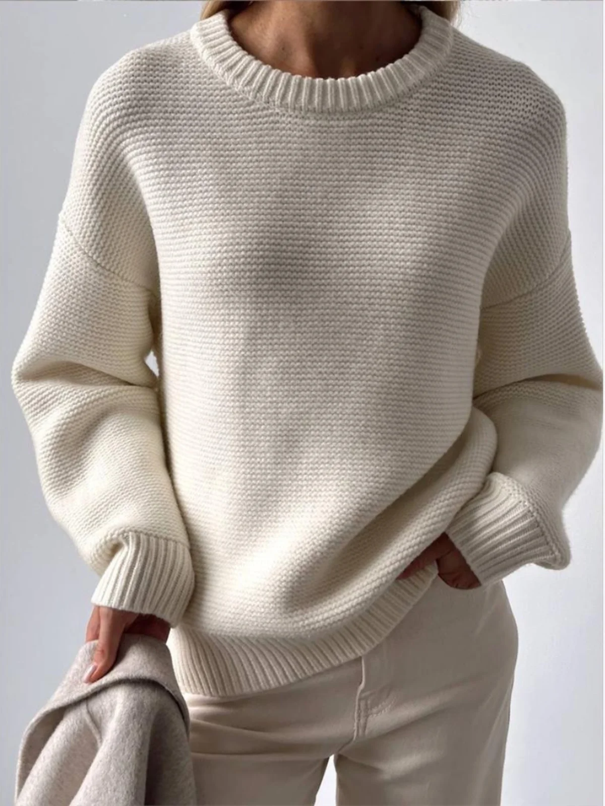 

Lazy Sle Knitted Crewne Sweater Cross-Border Long Sve round Ne Color Sweet Sle Women's Knitwear