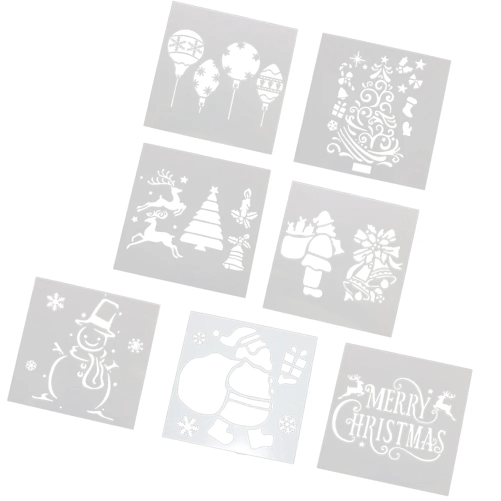 7 Pcs Christmas Drawing Stencils Cartoon Template Painting Templates for Kids Hollow Out