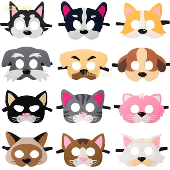Máscaras de juguete de fieltro de 12 piezas para niños, disfraz de gato y cachorro, disfraz de fiesta de cumpleaños, accesorios de Cosplay, regalos de recuerdo de Navidad