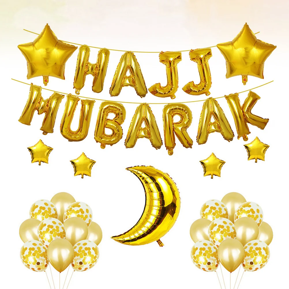 

Eid Mubarak Balloon Kit Gold 16 Inch Letter Aluminum Foil Balloons 18 Inch Star Latex Sequins Balloon Party Decoration