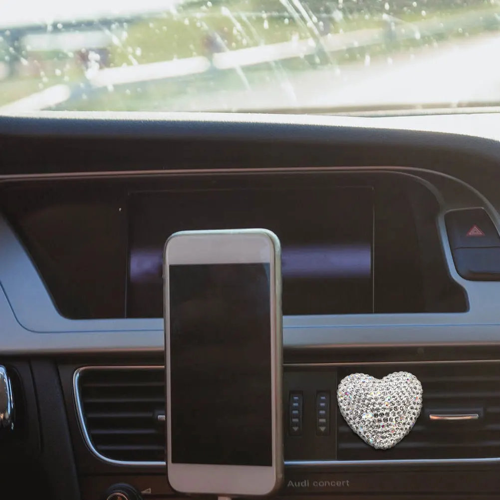 

1pc Car Perfume Clip Air Vent Diffuser Heart Shaped Rhinestone Decor Plastic Outlet Fragrance Gift Driver Stress Relief