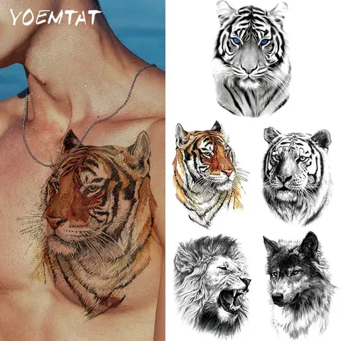 5 pezzi adesivo tatuaggio temporaneo impermeabile modello animale realistico tigre leopardo lupo body art braccio tatuaggi finti donna uomo petto